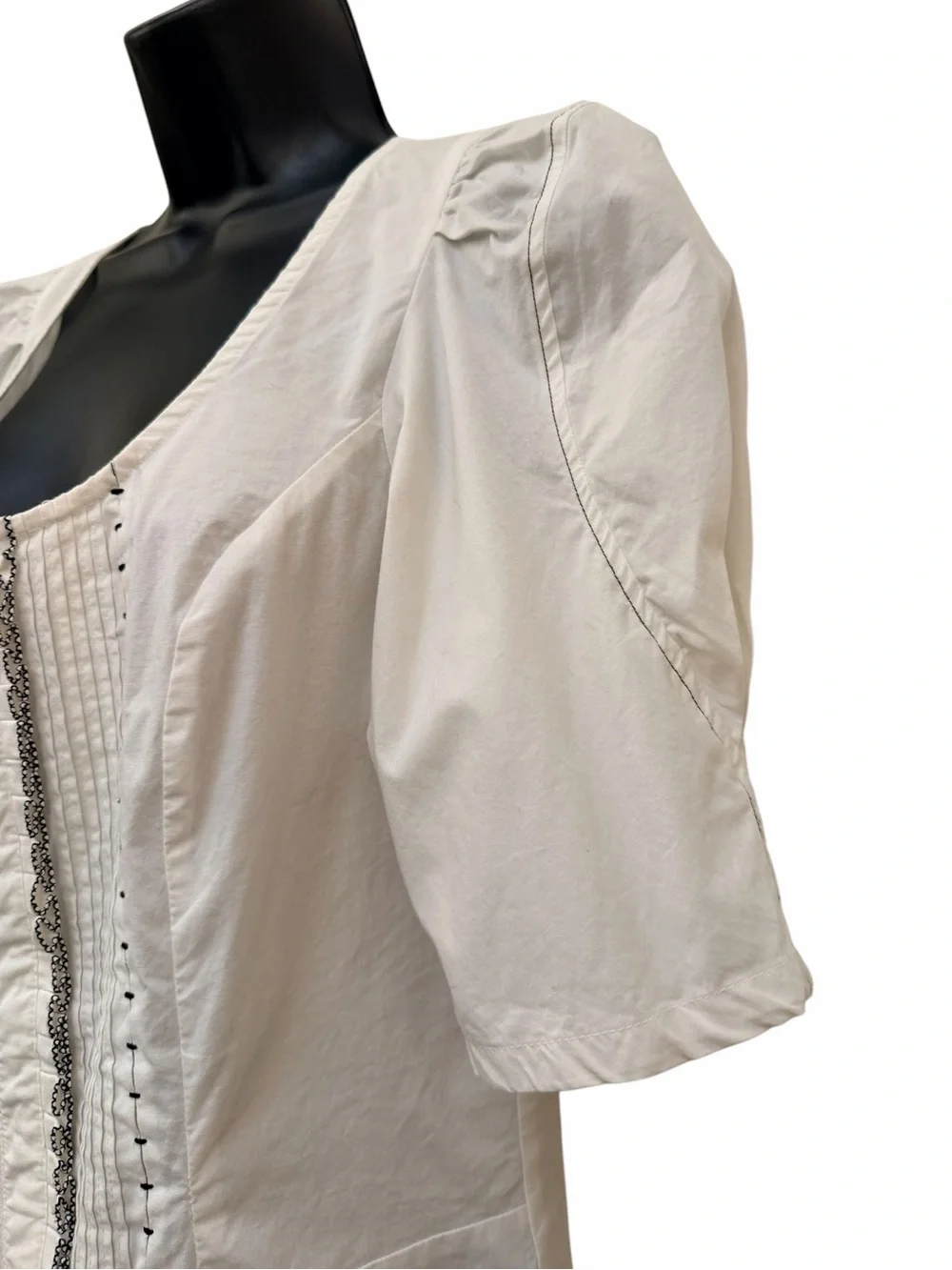 Anthropologie White Corset Hook & Eye Puff Sleeve Tunic Top Medium